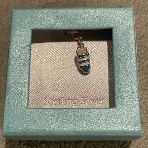 Sterling Silver Blue Shoe Sneaker Charm with 18” Silver Plated Chain New in Box
